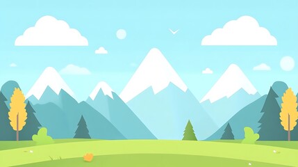 Fototapeta premium Serene Mountain Landscape With Green Meadow And Trees