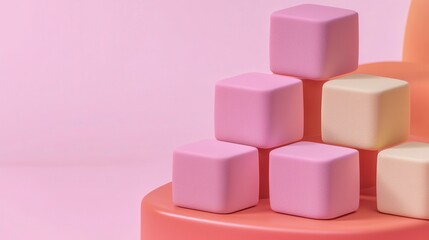 Obraz premium Soft pastel cubes arranged on a smooth surface with a pink background for creative and playful designs