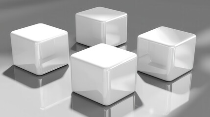 Glossy White Cubes on Reflective Surface for Minimalist Design and Artistic Conceptualization