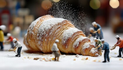Miniature Chefs Preparing A Croissant Bakery Item Food Item