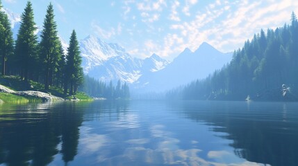 Fototapeta premium Calm mountain lake reflection, scenic view