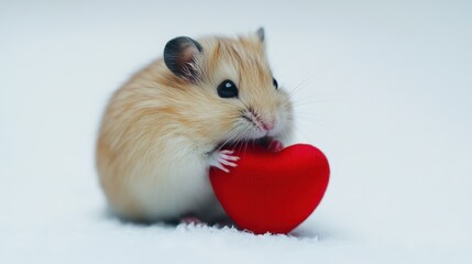 Cute hamster nibbling on the edge of a red heart, surrounded by a white background for a clean and minimalistic composition. --ar 16:9 --v 6.1 Job ID: 86bd810c-36cf-43ba-901a-c240b1ba68f6