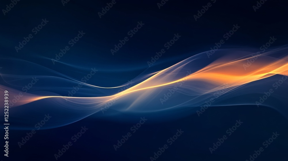 Poster abstract wavy lines in blue and orange, dynamic flow concept