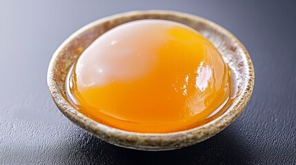 Fresh Raw Egg Yolk in a Small Bowl on a Black Surface Ready for Culinary Use and Cooking Preparation