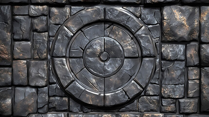 Obraz premium Stone wall with large central grey slate panel. Metamorphic Architecture. Illustration