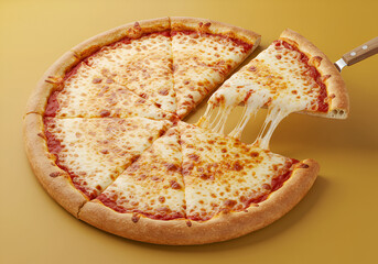 Pizza de Queijo Derretido com Massa Crocante sobre Fundo Sólido