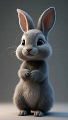 Obraz premium gray rabbit standing rabbit forest animal profile mammal rodent grey white background hare little furry adorable brown eurasian standing fluffy watercolor hand drawing image nature art cute