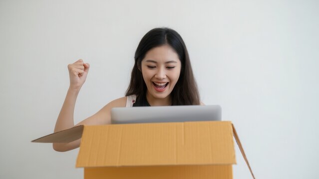 Excited Woman Unboxing Online Order – Joy of E-Commerce Shopping