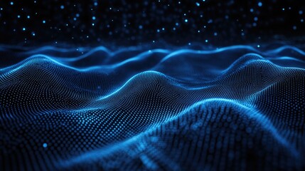 Abstract Blue Digital Landscape: A mesmerizing abstract landscape of undulating blue lines and shimmering particles evokes a sense of technological wonder and infinite possibilities.