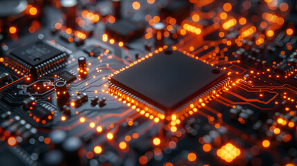 Close-up. CPU Central Processor Unit On The Motherboard. Technology Background With Light Effect.