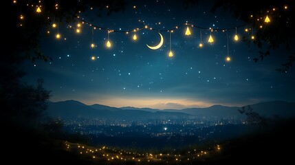 Night Sky Cityscape Illuminated With Festive Lights