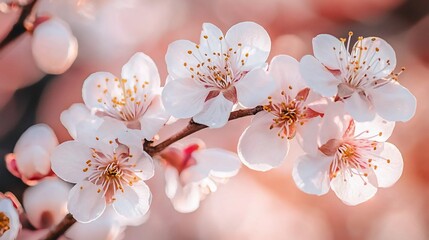 Spring blossoms on a branch, soft focus background, nature's beauty