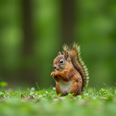 Obraz premium Squirrel Eating Nut in Forest Environment