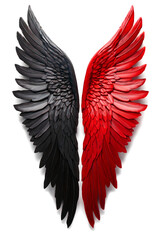Naklejka premium 赤と黒の翼。白背景。（black & red wings on white background.） 