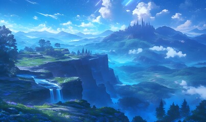 A fantasy anime-style fortress of solitude with an ethereal shine