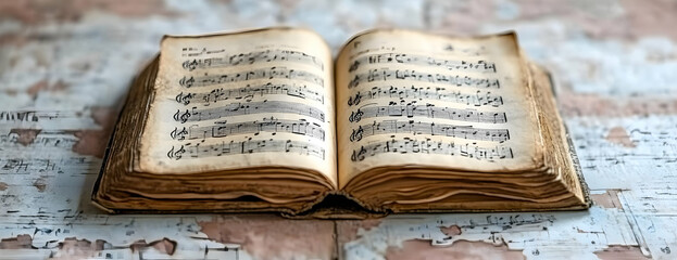 Obraz premium Antique sheet music book, old paper background