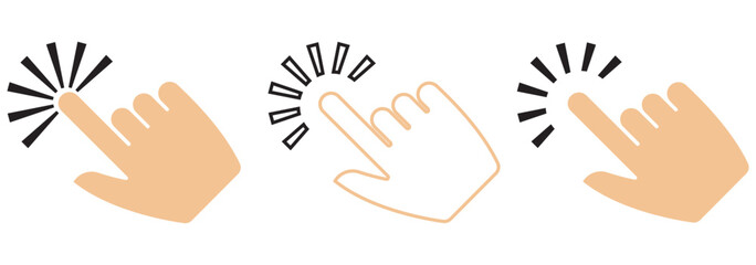 Pointer cursor computer mouse icon collection. Clicking the cursor. Hand clicks. Pointing hand click icon, eps 10