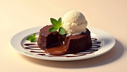 Delicious chocolate ice cream with rich chocolate sauce