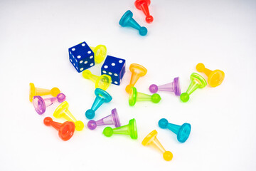 Close-up of dice game and token.