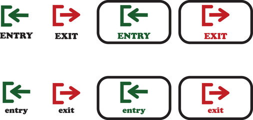 Enter and exit icon set. Entry and out sign black flat and line vector collection isolated on transparent background. Red and green sign with arrow symbol. Login logout register password vip entrance