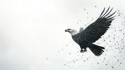 Fototapeta premium Abstract bald eagle in flight, digital art.