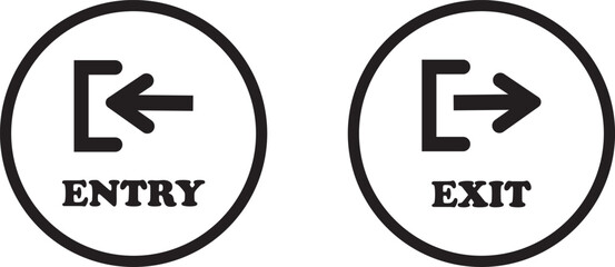 Enter and exit icon set. Entry and out sign black flat and line vector collection isolated on transparent background. Red and green sign with arrow symbol. Login logout register password vip entrance