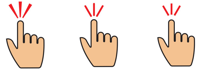 Pointer cursor computer mouse icon collection. Clicking the cursor. Hand clicks. Pointing hand click icon, eps 10