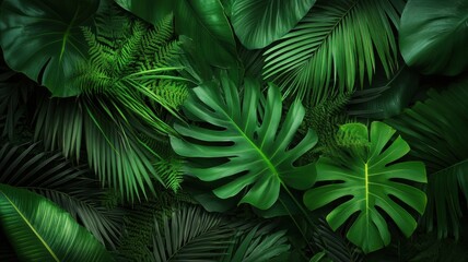 Lush Green Tropical Leaves Background for Nature Themes and Designs