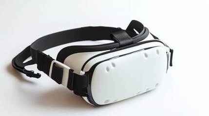 White vr headset with adjustable strap isolated on white background.