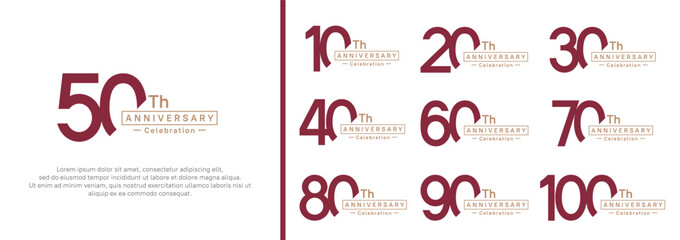 anniversary logotype set. vector design red and brown color for special moment