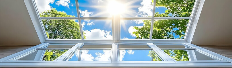 Sunlit sky through roof window, home interior