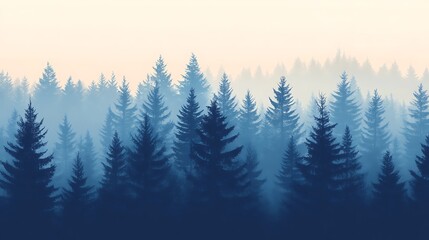 Misty Blue Forest Silhouette Of Tall Pine Trees
