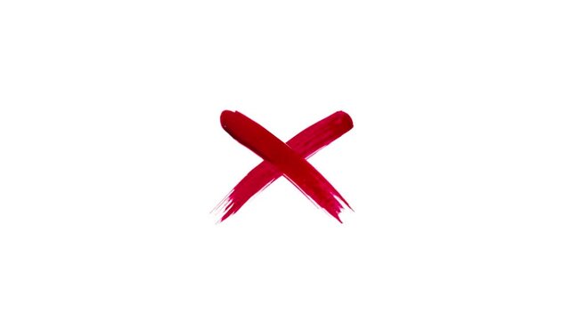Animation of striking red X graphic isolated on a stark white blank background, conveying a sense of negation or cancellation. Vector cutout on a transparent backdrop