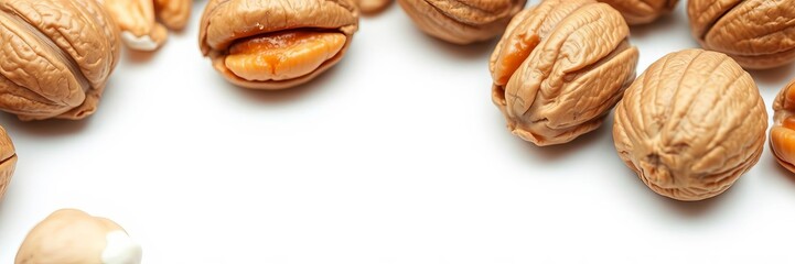 Close up of a single walnut isolated on a white background, food, white, ingredient