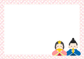 ひな祭りのフレーム、お雛様とお内裏様の挿し絵