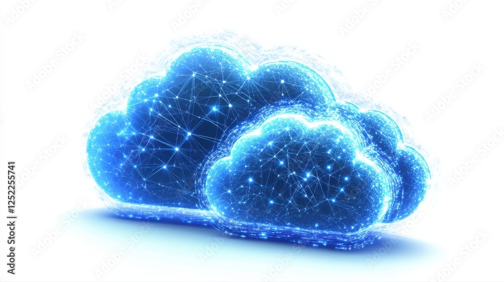 Wall mural blue abstract clouds with digital connections and network visualization