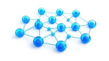 Blue Molecular Structure with Connecting Lines on White Background