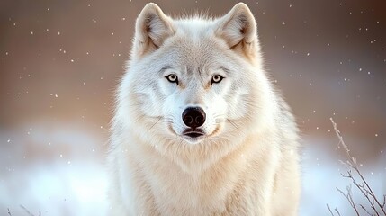 Fototapeta premium White Wolf Portrait in Snowy Landscape. Possible use Stock photo