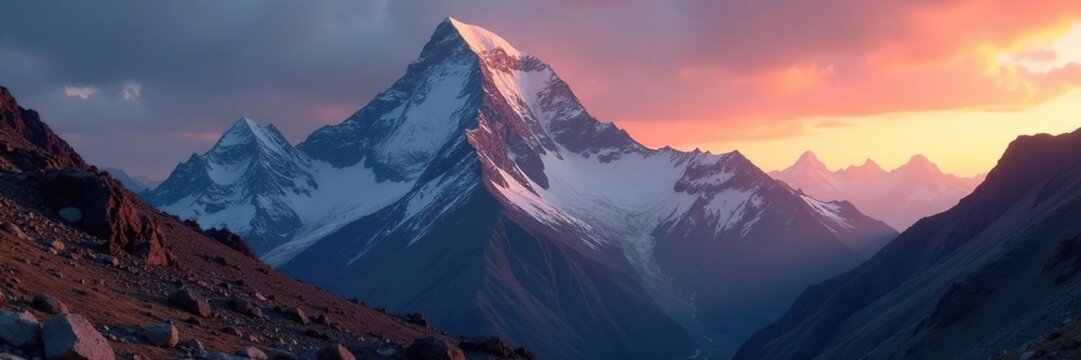 Killer Nanga Parbat mountain at sunrise with rugged terrain, parbat, asian, rocky