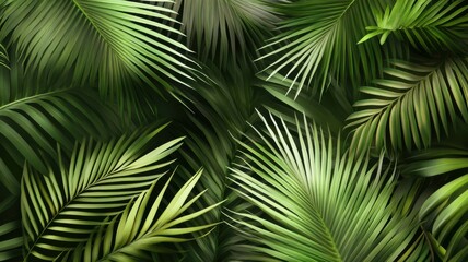 Lush Green Palm Leaves Overlapping in a Tropical Jungle Environment