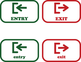 Enter and exit icon set. Entry and out sign black flat and line vector collection isolated on transparent background. Red and green sign with arrow symbol. Login logout register password vip entrance