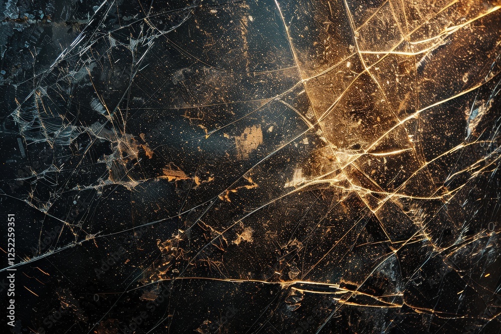 Wall mural abstract close-up of shattered glass with light reflections and intricate patterns showcasing textur