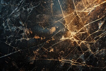 Abstract close-up of shattered glass with light reflections and intricate patterns showcasing texture and depth