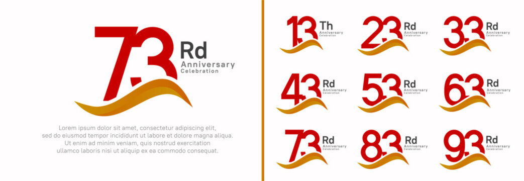 anniversary logotype set. vector design red color number can be use for special moment