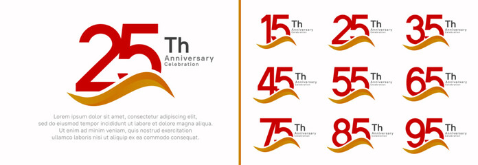 anniversary logotype set. vector design red color number can be use for special moment