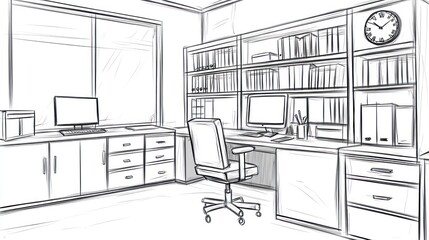 Sketch of a home office workspace