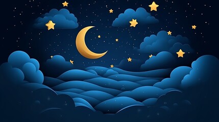 Obraz premium Night Sky Scene with Crescent Moon and Stars