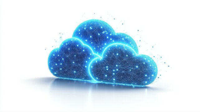 Digital Cloud Technology Concept with Bright Blue Lights and Lines