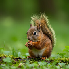 Obraz premium Squirrel Eating Nut in Forest Environment