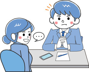 なるほど、相談者の話に手を前で組んで頷く男性担当者